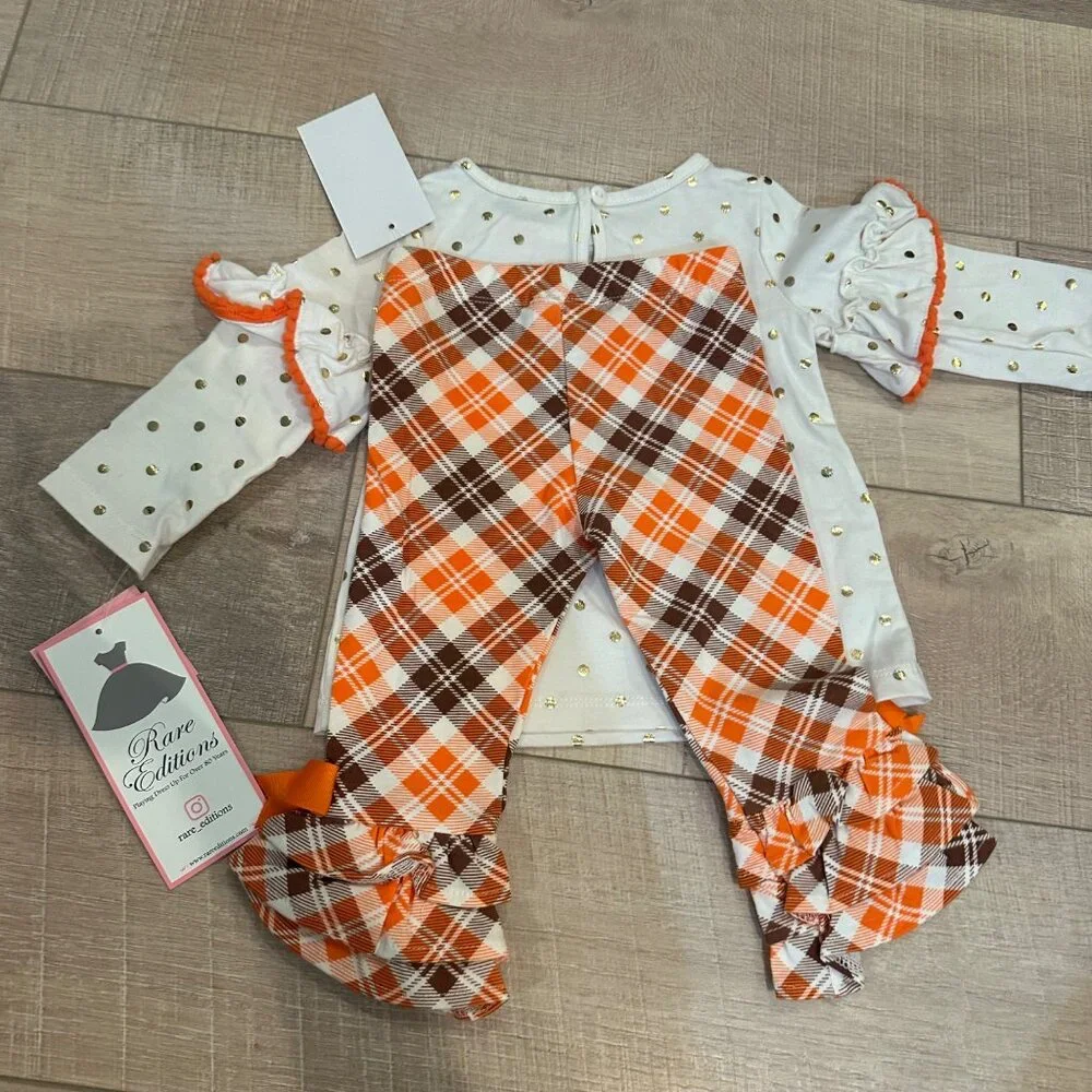RARE EDITIONS FALL PUMPKIN RUFFLE PANT OUTFIT NEW 12 MONTHS